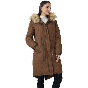 Women's Dark Coffee Fluffy Fur Lined Long Sleeve Hooded Vest Jacket Coat Winter